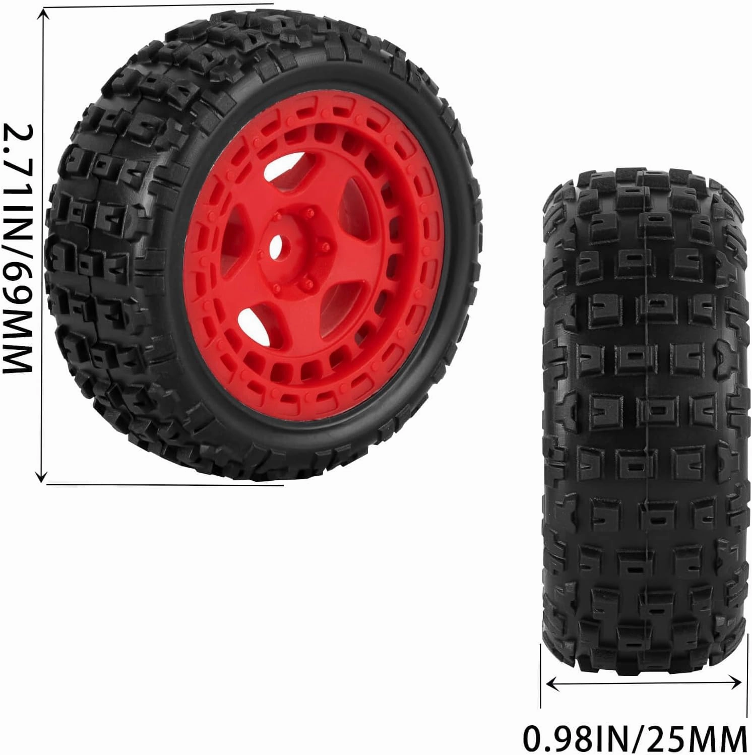 RC Wheels and Tires for 1/18 Typhon Grom RC Crawler Car,Pre-Glued Buggy Wheels & Rubber Tires Plastic Rim,4PCS Red