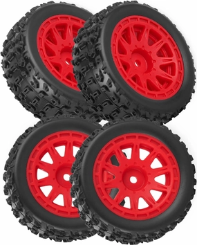 RC Wheels and Tires for 1/18 Typhon Grom RC Crawler Car,Pre-Glued Buggy Wheels & Rubber Tires Plastic Rim,4PCS Red