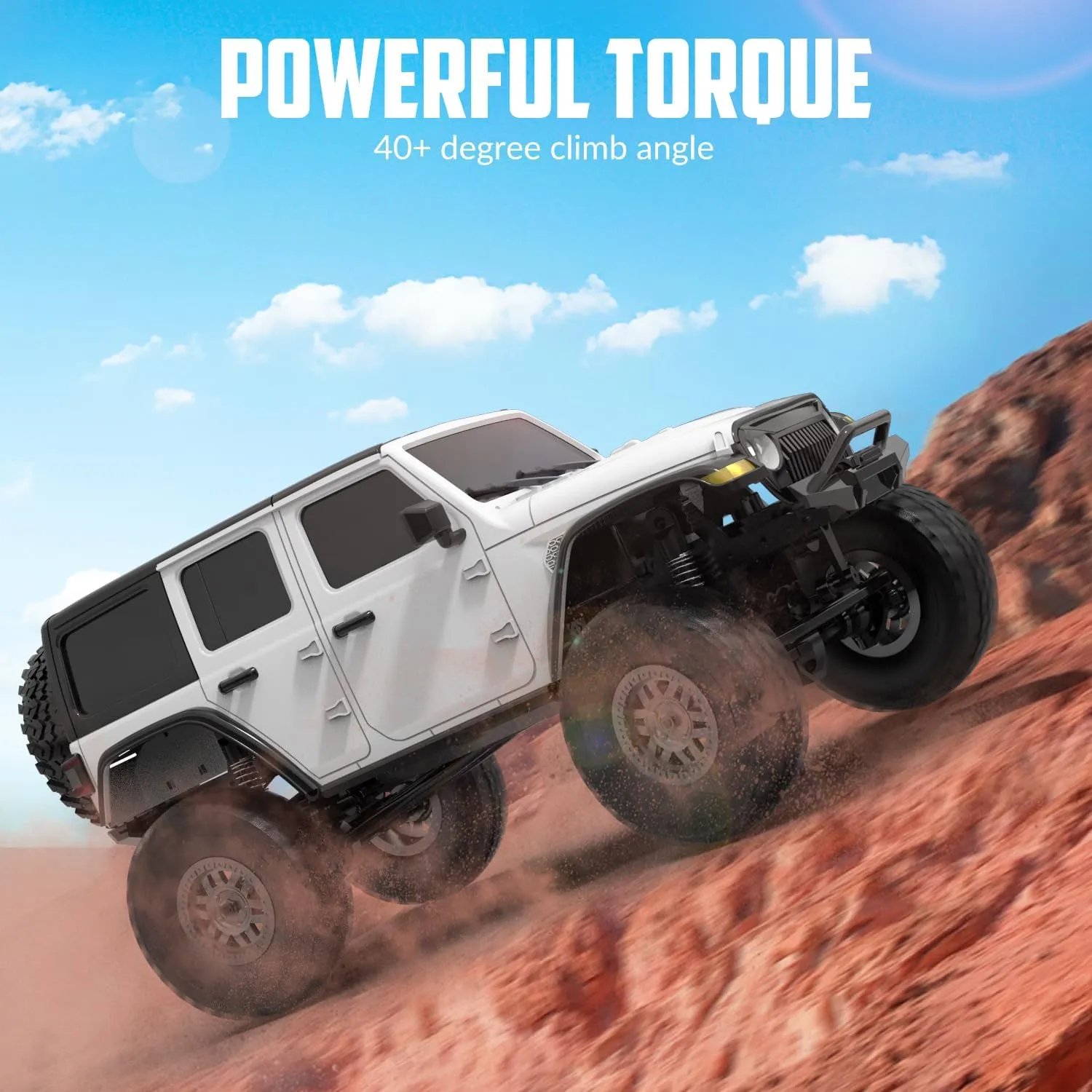 RCS24 Off Road 1/24 RC Truck 4x4 Off Road Crawler Climbing Vehicle All Terrain RC Monster Truck Remote Control Car with Bright Headlight 2 Batteries Waterproof Hobby Toys RTR (White)