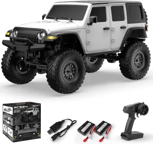 RCS24 Off Road 1/24 RC Truck 4x4 Off Road Crawler Climbing Vehicle All Terrain RC Monster Truck Remote Control Car with Bright Headlight 2 Batteries Waterproof Hobby Toys RTR (White)