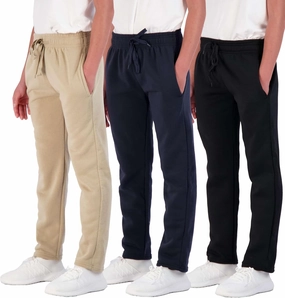 Real Essentials 3 Pack: Boys' Tech Fleece Open Bottom Sweatpants with Pockets