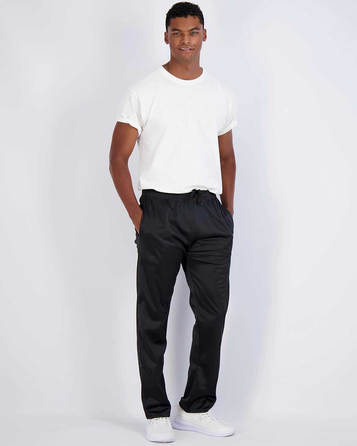 Real Essentials 3 Pack: Men's Active Athletic Casual Tricot Open Bottom Sweatpants with Pockets (Available in Big & Tall)
