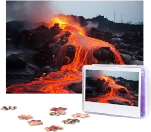 Red Hot Lava from Kilauea Volcano Puzzles 500 Pieces Personalized Jigsaw Puzzles with Storage Bag Photos Puzzle for Photos Challenging Picture Puzzle for Family Home Decor Jigsaw (15" x 10.2")