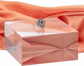 Red Co. Crystal Clear Polished Solid Acrylic Cube Jewelry Display Stand Pedestal Riser, 2” x 4” x 4”