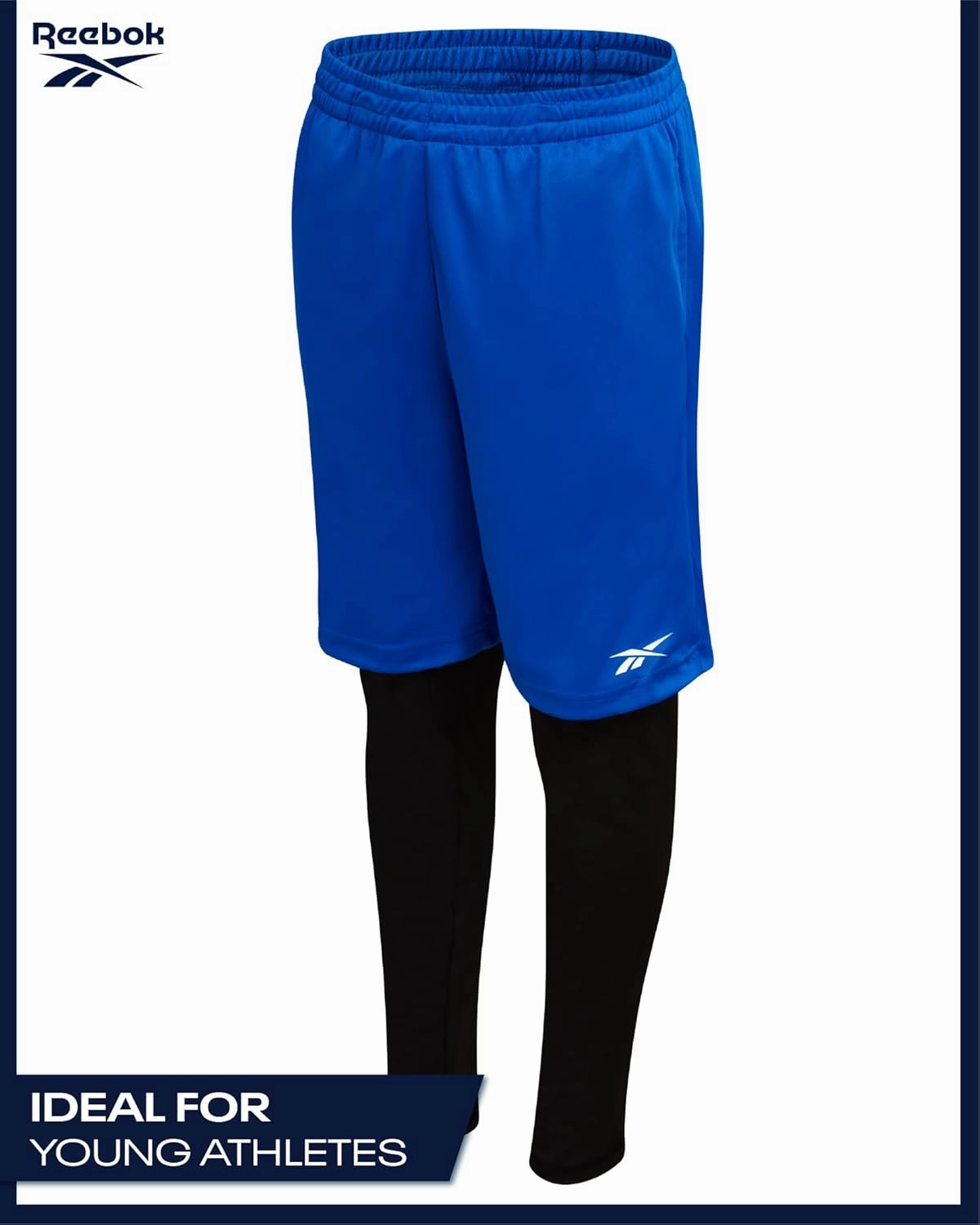 Reebok Boys Basketball Shorts - 2 Pack 2-in-1 Boys Athletic Shorts for Running with Compression Leggings Pockets & Drawstring