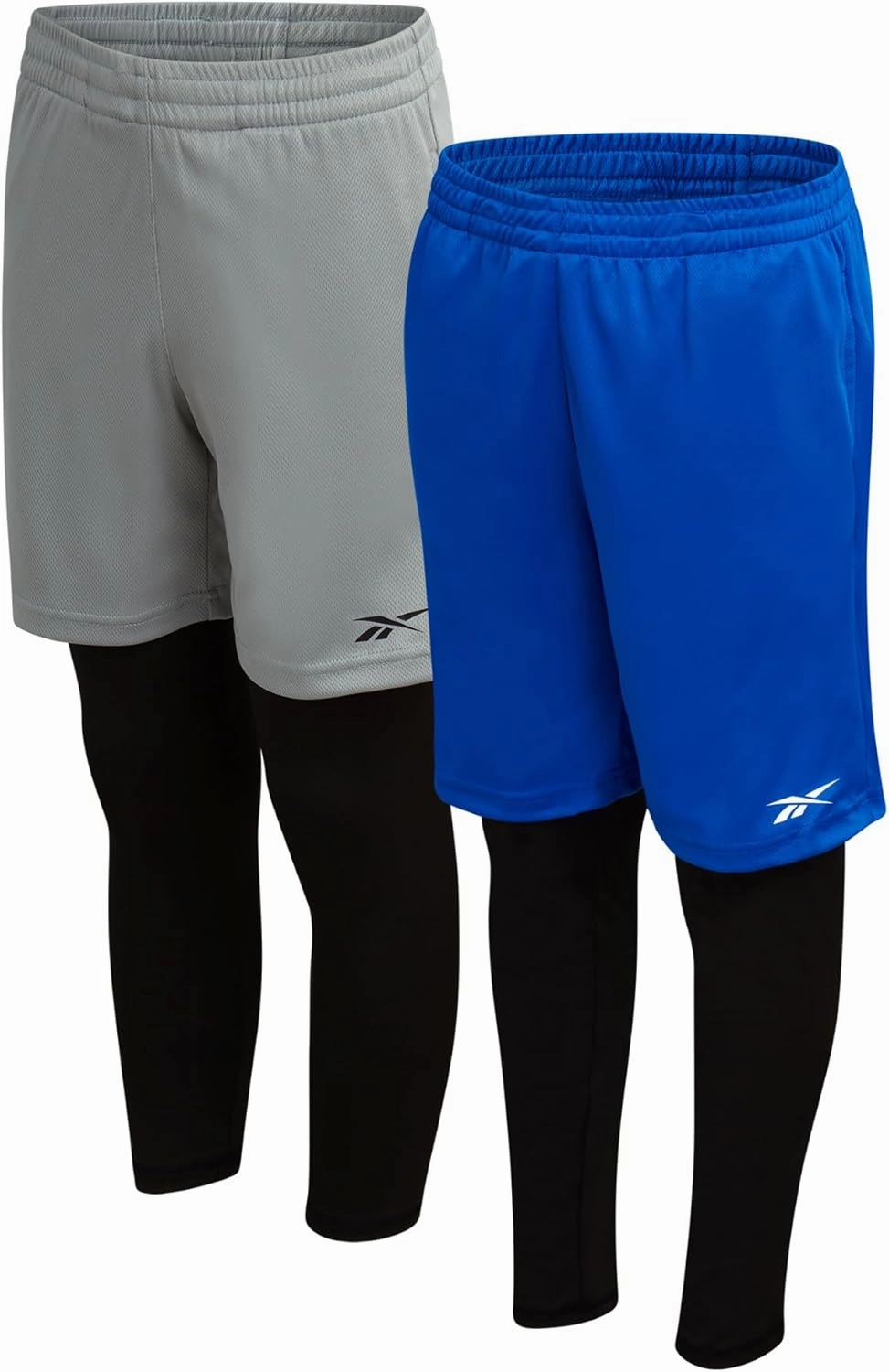 Reebok Boys Basketball Shorts - 2 Pack 2-in-1 Boys Athletic Shorts for Running with Compression Leggings Pockets & Drawstring