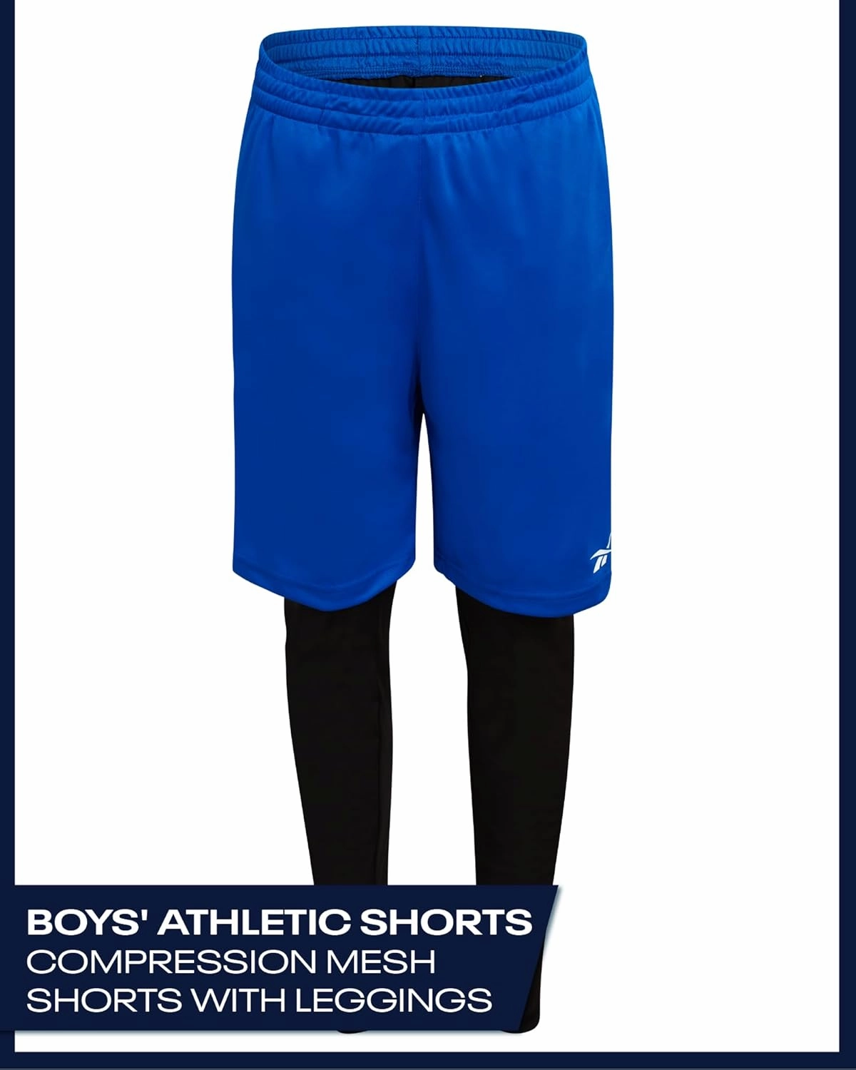 Reebok Boys Basketball Shorts - 2 Pack 2-in-1 Boys Athletic Shorts for Running with Compression Leggings Pockets & Drawstring