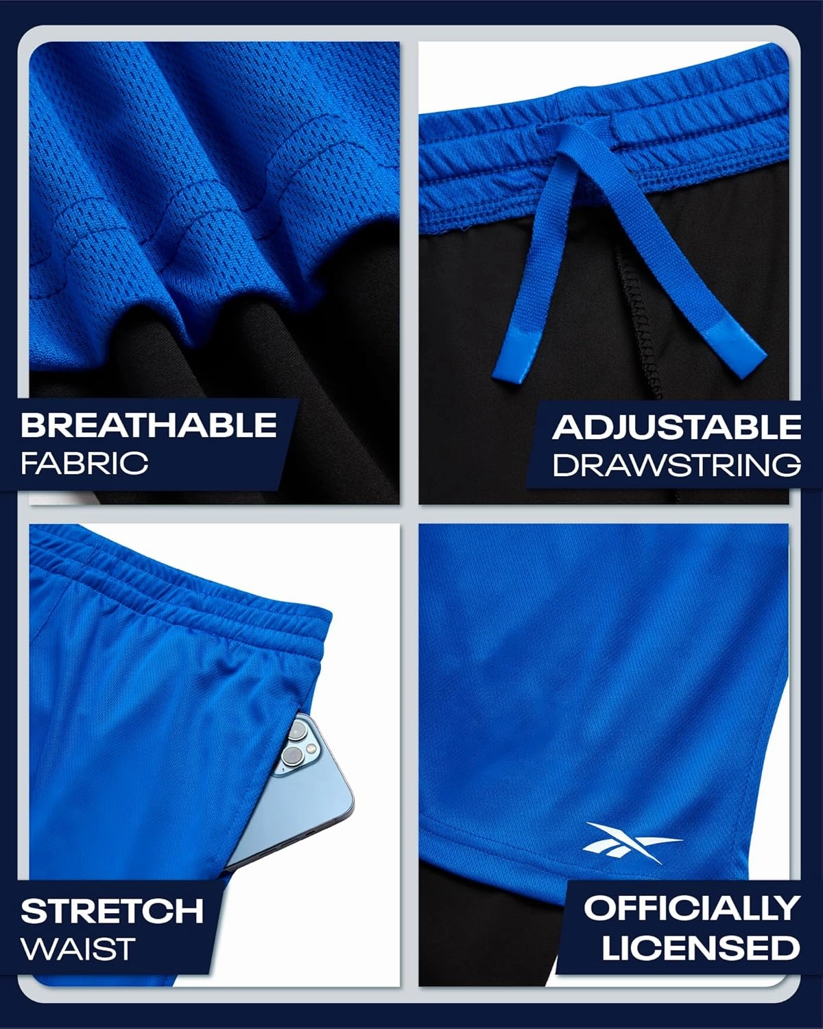 Reebok Boys Basketball Shorts - 2 Pack 2-in-1 Boys Athletic Shorts for Running with Compression Leggings Pockets & Drawstring