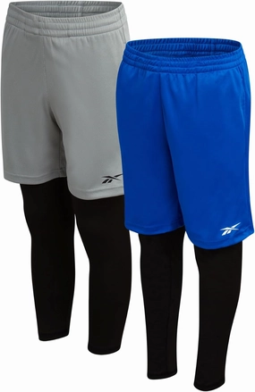 Reebok Boys Basketball Shorts - 2 Pack 2-in-1 Boys Athletic Shorts for Running with Compression Leggings Pockets & Drawstring