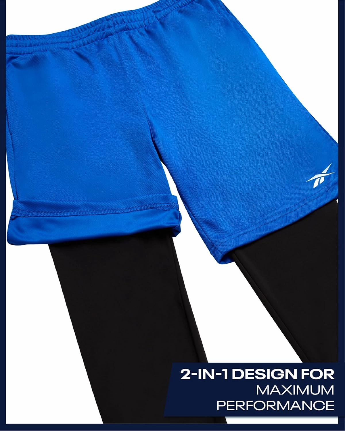 Reebok Boys Basketball Shorts - 2 Pack 2-in-1 Boys Athletic Shorts for Running with Compression Leggings Pockets & Drawstring