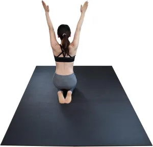 RevTime Extra Large Exercise Mat 8 x 5 feet (96" x 60" x 1/4") 6 mm Thick & High Density Mat for Home Cardio and Yoga Workouts, Durable Gym Mat, Black