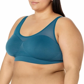 Rhonda Shear Women's Plus Size Seamless Bra with Mesh Neckline