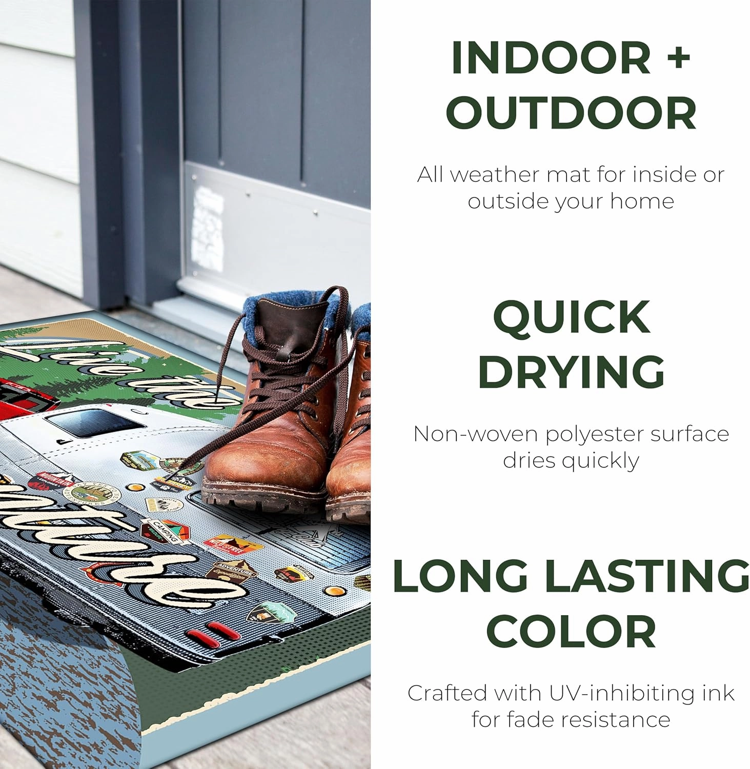 Rivers Edge Products Rubber Door Mat, 26" x 17" Anti-Slip Indoor or Outdoor Rug, All Weather Welcome Mat for Front Door, House Entryway, Patio, or Garage, Live Adventure