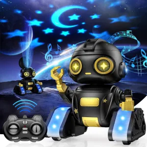 Robot Toys for Kids,RC Robot with Gesture Sensing & LED Eyes,Star Projector and Music,Easter Gifts for 6  Years Boys(Black)