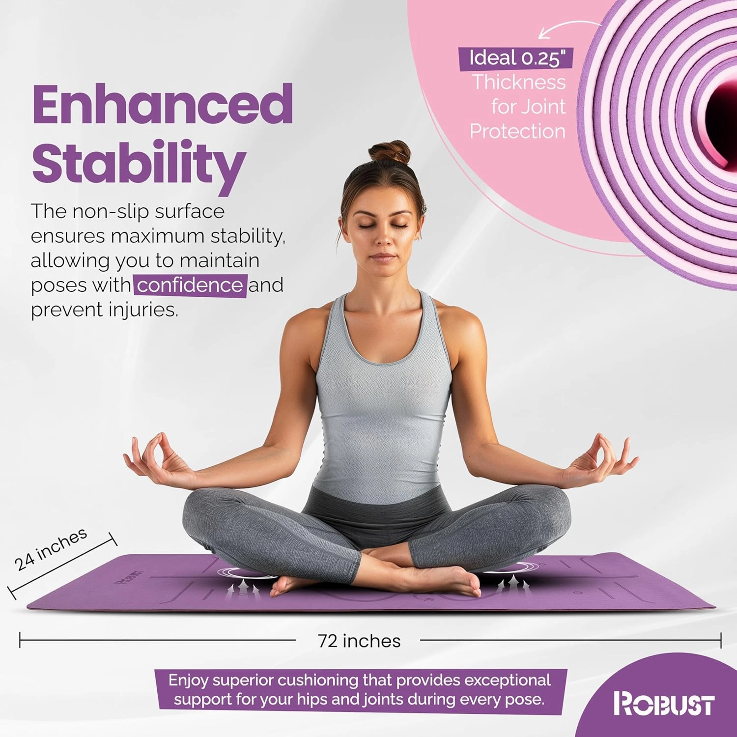 Robust TPE Non-Slip Yoga Mat-1/4 Inch Thick Exercise Mat with Position Lines- Workout Mat with Carrying Straps and Storage Bag- Gym Mat for Workout, Pilates and Exercises- Suitable for Men and Women