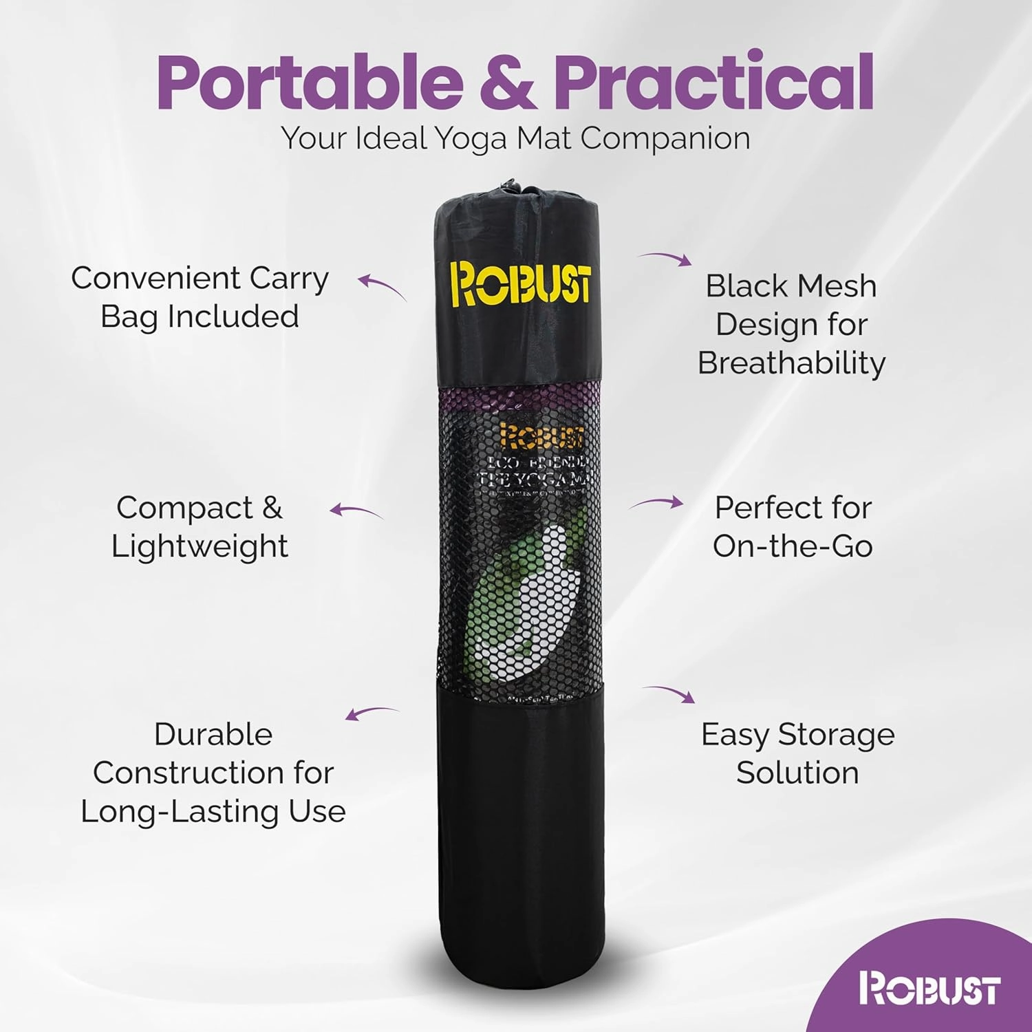 Robust TPE Non-Slip Yoga Mat-1/4 Inch Thick Exercise Mat with Position Lines- Workout Mat with Carrying Straps and Storage Bag- Gym Mat for Workout, Pilates and Exercises- Suitable for Men and Women