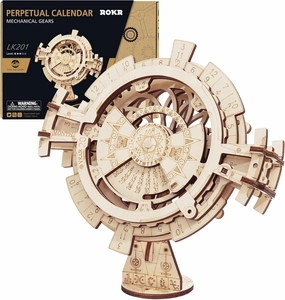 ROKR 3D Wooden Perpetual Calendar Puzzle,Mechanical Gears Toy Building Set,Brain Teaser Games,Engineering Toys,Family Wooden Craft KIT Supplies-Great Birthday for Husband Wife Adult