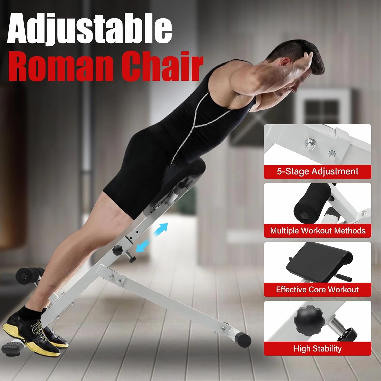 Roman Chair Back Extension Machine Foldable 5 Position Sit up Multi-Functional Hyperextension Back Strength Exercise Bench 330 lbs for Home Workout Gym Fitness Equipment