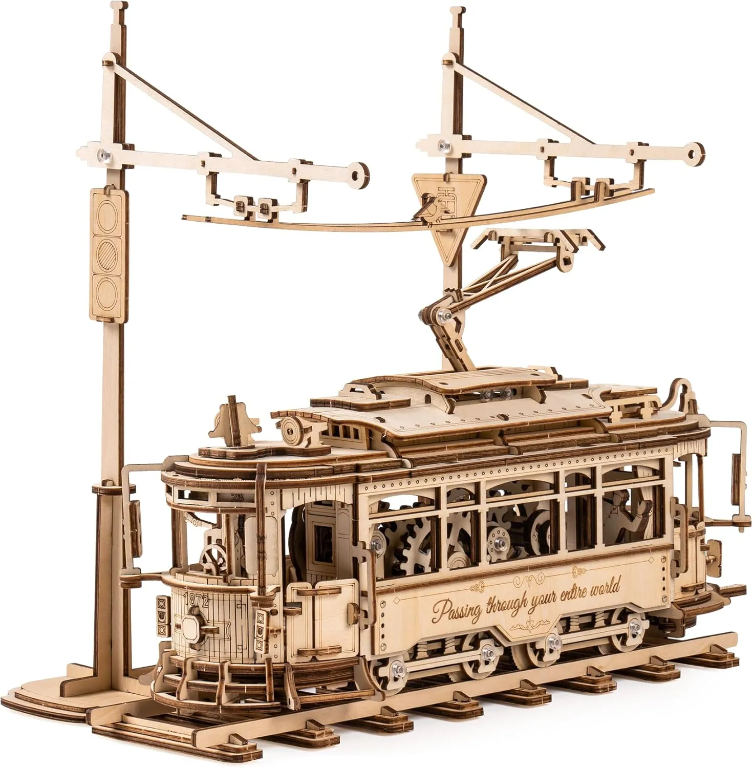 RoWood 3D Puzzles for Adults,Car Model Kit, 3D Wooden Puzzle Mechanical Tram Model,Wood Building Kit, Assembly Time 5H,Unique Gifts for Teens&Adults