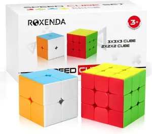 Roxenda Speed Cube Set, Stickerless Magic Cube Set of 2x2x2 3x3x3 Cube Frosted Puzzle Cube