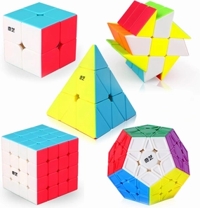 Roxenda Speed Cube Set, Speed Cube Bundle of 2x2 4x4 Megaminx Windmill Cube and Pyramid Cube Smoothly Magic Cubes Collection for Kids & Adults [5 Pack] (Stickerless)