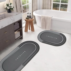 Rubber Bath mats Quick-Drying Non-Slip Bathroom mat Super Absorbent Bath mat Instant Dry Bath mat, Bathroom Rug in Front of The Kitchen Sink, Shower Room, Bathtub, Oval(Dark grey 16.9x26.7 16.9x35.4)