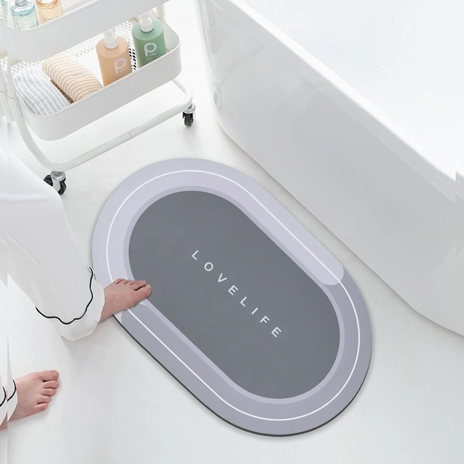 Rubber Bath mats Quick-Drying Non-Slip Bathroom mat Super Absorbent Bath mat Instant Dry Bath mat, Bathroom Rug in Front of The Kitchen Sink, Shower Room, Bathtub, Oval(Dark grey 16.9x26.7 16.9x35.4)