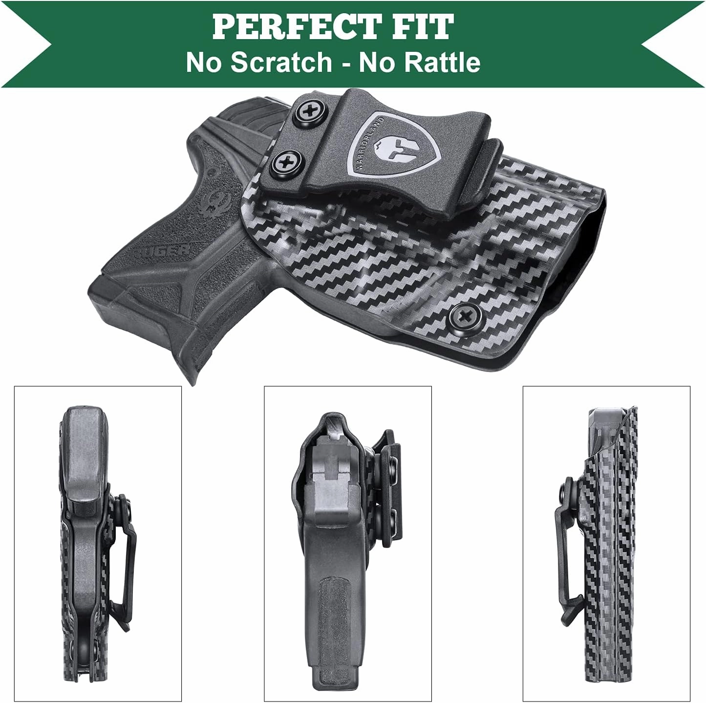 Ruger LCP II Holster, IWB Kydex Holster Fits: Ruger LCP II .380 Pistol - Not Fit LCP .380 & LCP II .22 LR, Inside Waistband Concealed Carry, Adj. Cant & 'Posi-Click' Retention, Right/Left Optional