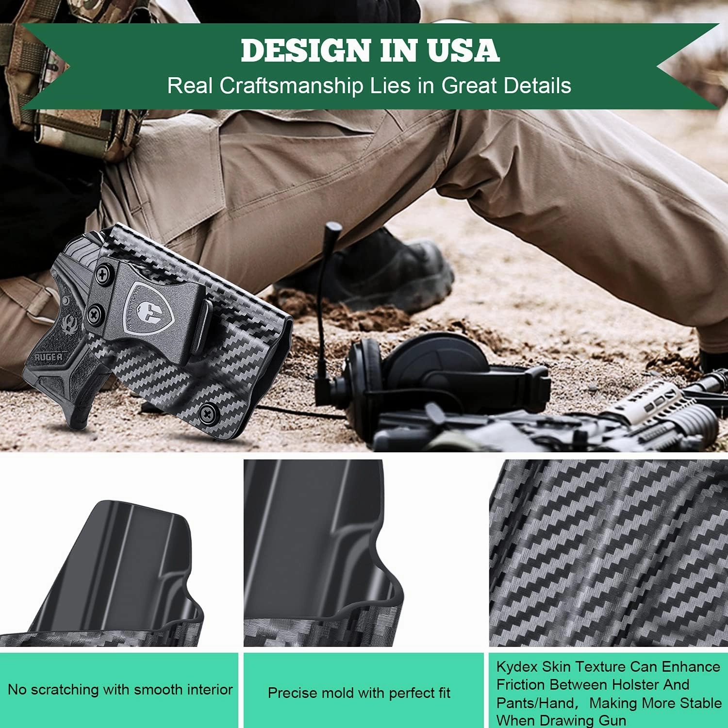 Ruger LCP II Holster, IWB Kydex Holster Fits: Ruger LCP II .380 Pistol - Not Fit LCP .380 & LCP II .22 LR, Inside Waistband Concealed Carry, Adj. Cant & 'Posi-Click' Retention, Right/Left Optional
