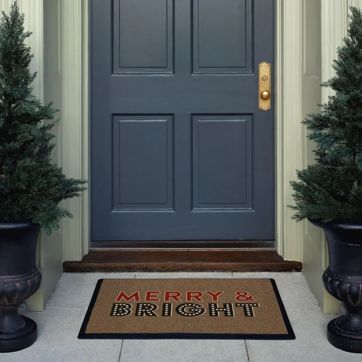 RUGGABLE Washable Christmas Front Doormat – Jonathan Adler Merry & Bright 2x3 Indoor/Outdoor Doormat – Fade–Resistant, Durable, Non–Slip with Standard Pad–Welcome Mat for Entryway, Hallway, & Bathroom