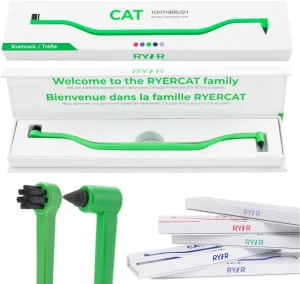 RYERCAT Dual-Sided Cat Toothbrush – Gentle Care for Your Kitten’s Smile! Micro Head for Easy Cleaning & Healthy (Shamrock)