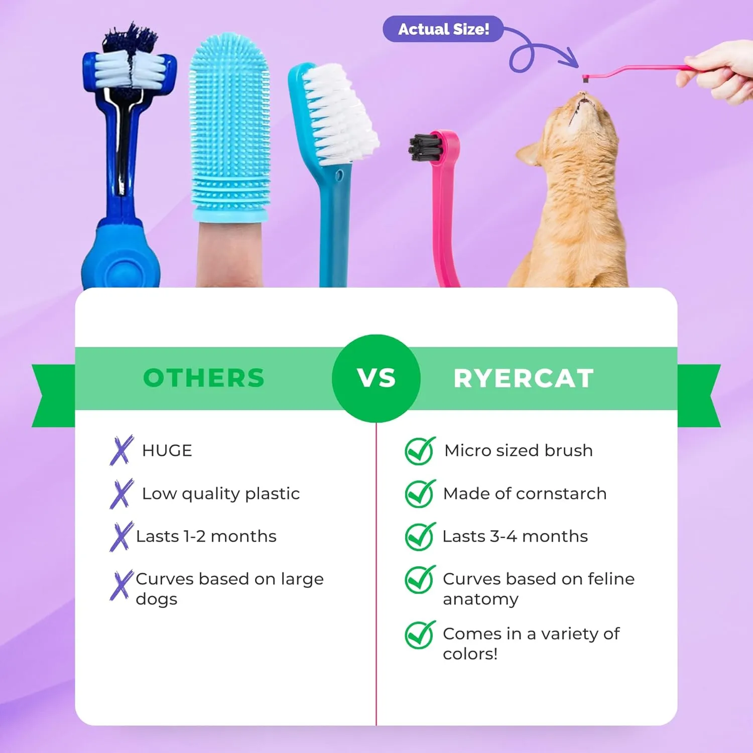 RYERCAT Dual-Sided Cat Toothbrush – Gentle Care for Your Kitten’s Smile! Micro Head for Easy Cleaning & Healthy (Shamrock)