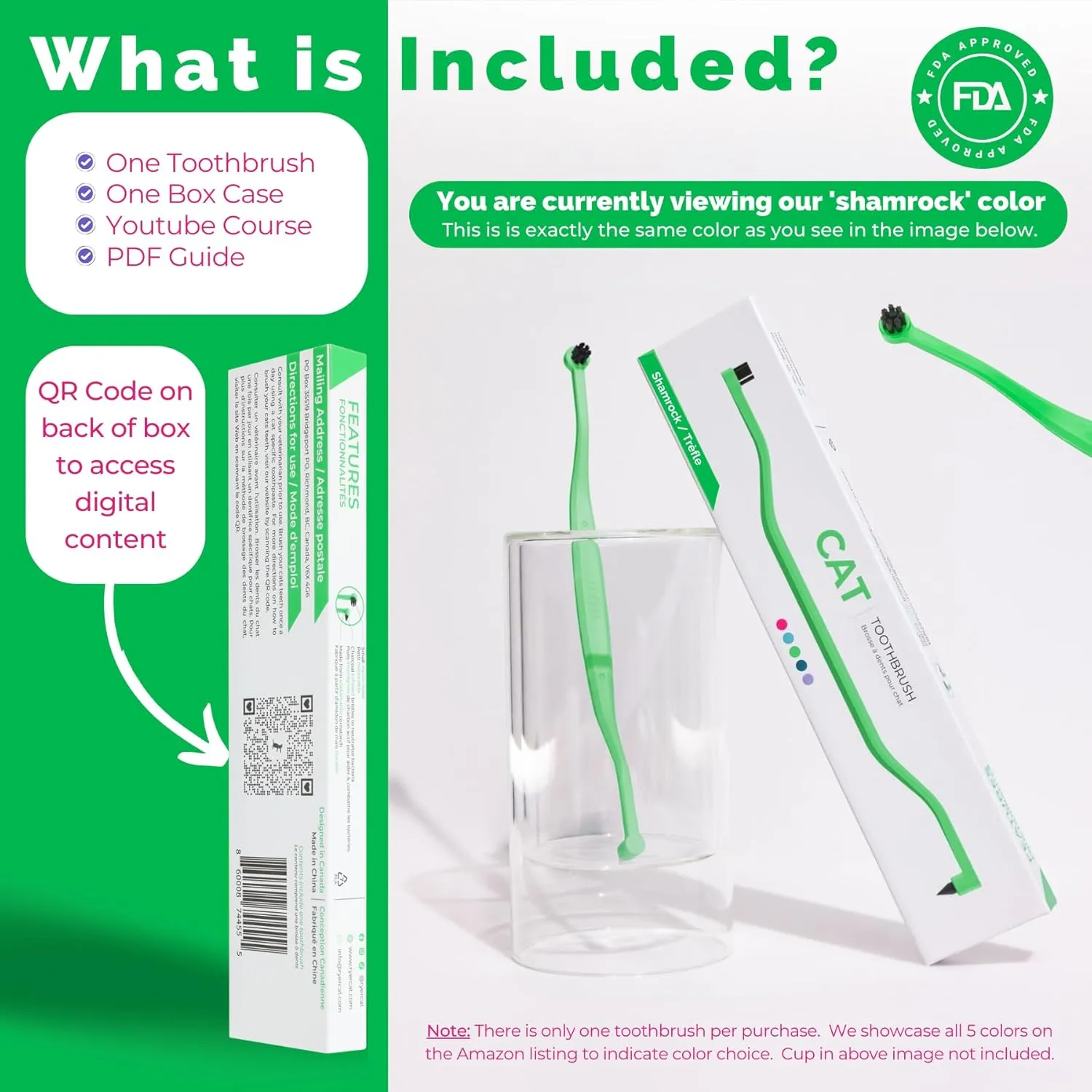 RYERCAT Dual-Sided Cat Toothbrush – Gentle Care for Your Kitten’s Smile! Micro Head for Easy Cleaning & Healthy (Shamrock)