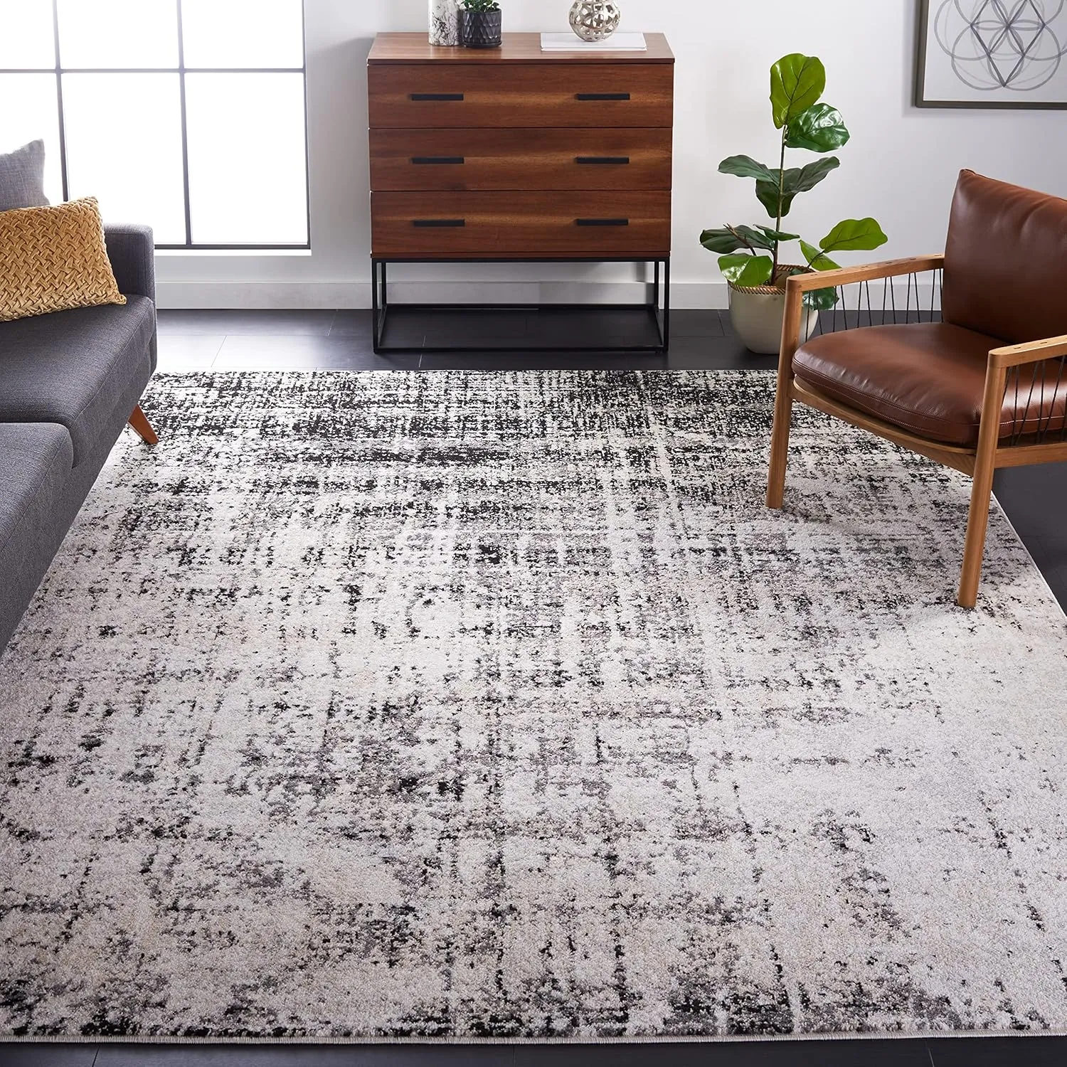 SAFAVIEH Adirondack Collection 8' Square Silver / Black ADR207D Modern Abstract Non-Shedding Living Room Bedroom Dining Home Office Area Rug