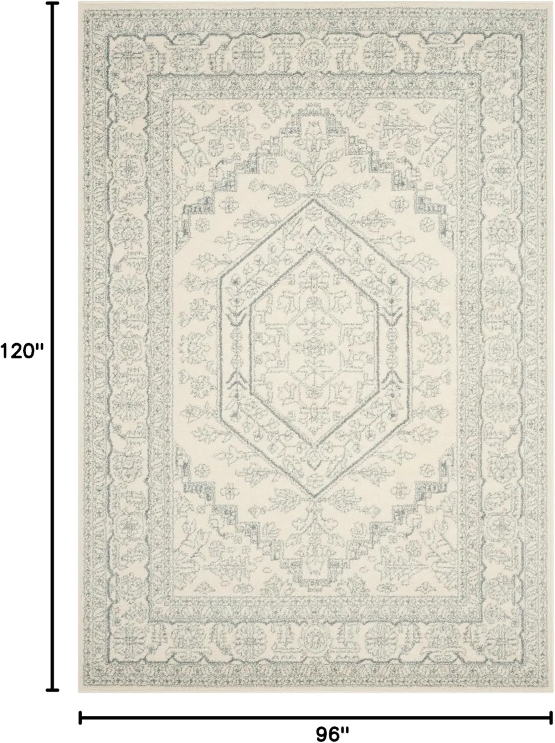 SAFAVIEH Adirondack Collection Area Rug - 8' x 10', Ivory & Slate, Oriental Medallion Design, Non-Shedding & Easy Care, Ideal for High Traffic Areas in Living Room, Bedroom (ADR108S)