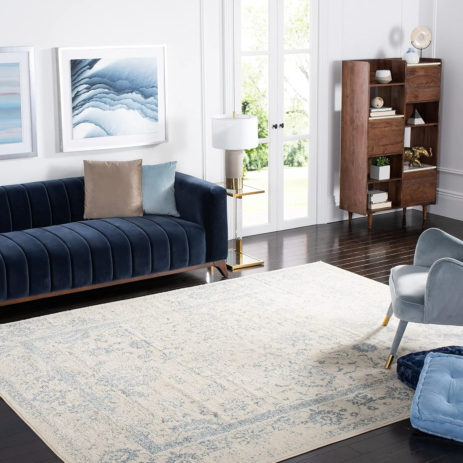 SAFAVIEH Adirondack Collection Area Rug - 9' x 12', Ivory & Slate, Oriental Distressed Design, Non-Shedding & Easy Care, Ideal for High Traffic Areas in Living Room, Bedroom (ADR109S)