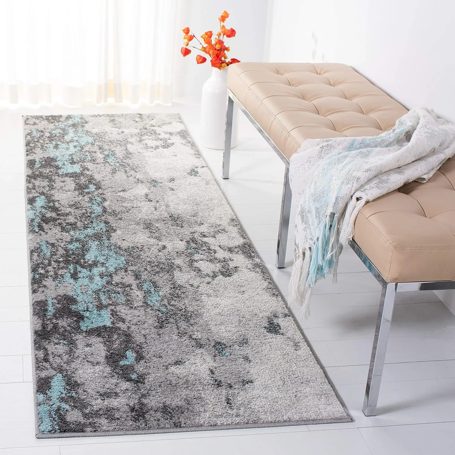 SAFAVIEH Adirondack Collection Runner Rug - 2'6" x 8', Turquoise & Grey, Modern Abstract Design, Non-Shedding & Easy Care, Ideal for High Traffic Areas in Living Room, Bedroom (ADR134K)