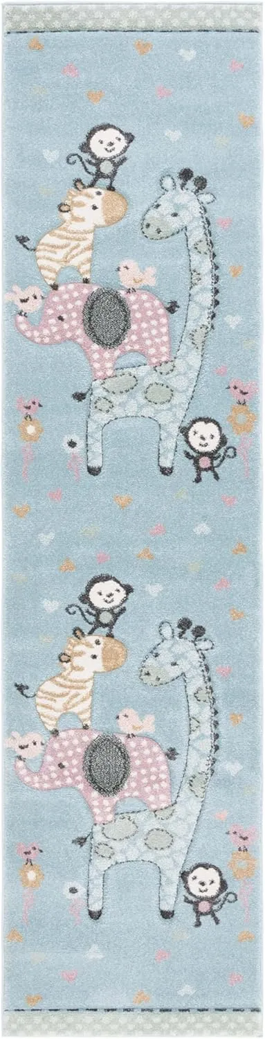 SAFAVIEH Carousel Kids 100 Collection Runner Rug - 8' Runner, Blue, Transitional Design, Stain Resistant, Ideal for High Traffic Areas in Hallway, Bathroom & Kitchen (CRK120K-28)