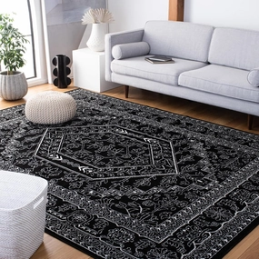 SAFAVIEH Adirondack Collection Area Rug - 9' x 12', Black & Ivory, Oriental Medallion Design, Non-Shedding & Easy Care, Ideal for High Traffic Areas in Living Room, Bedroom (ADR108Z)