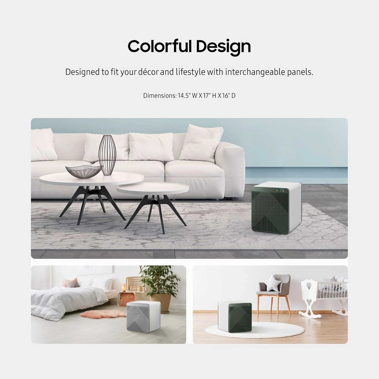 SAMSUNG BESPOKE Cube Air Purifier, Odor Eliminator, Home System w/ HEPA Filtration, 360 Degree Purification, Pet Mode, Smart Control, Traps Dust, AX350A9350N, Forest Green