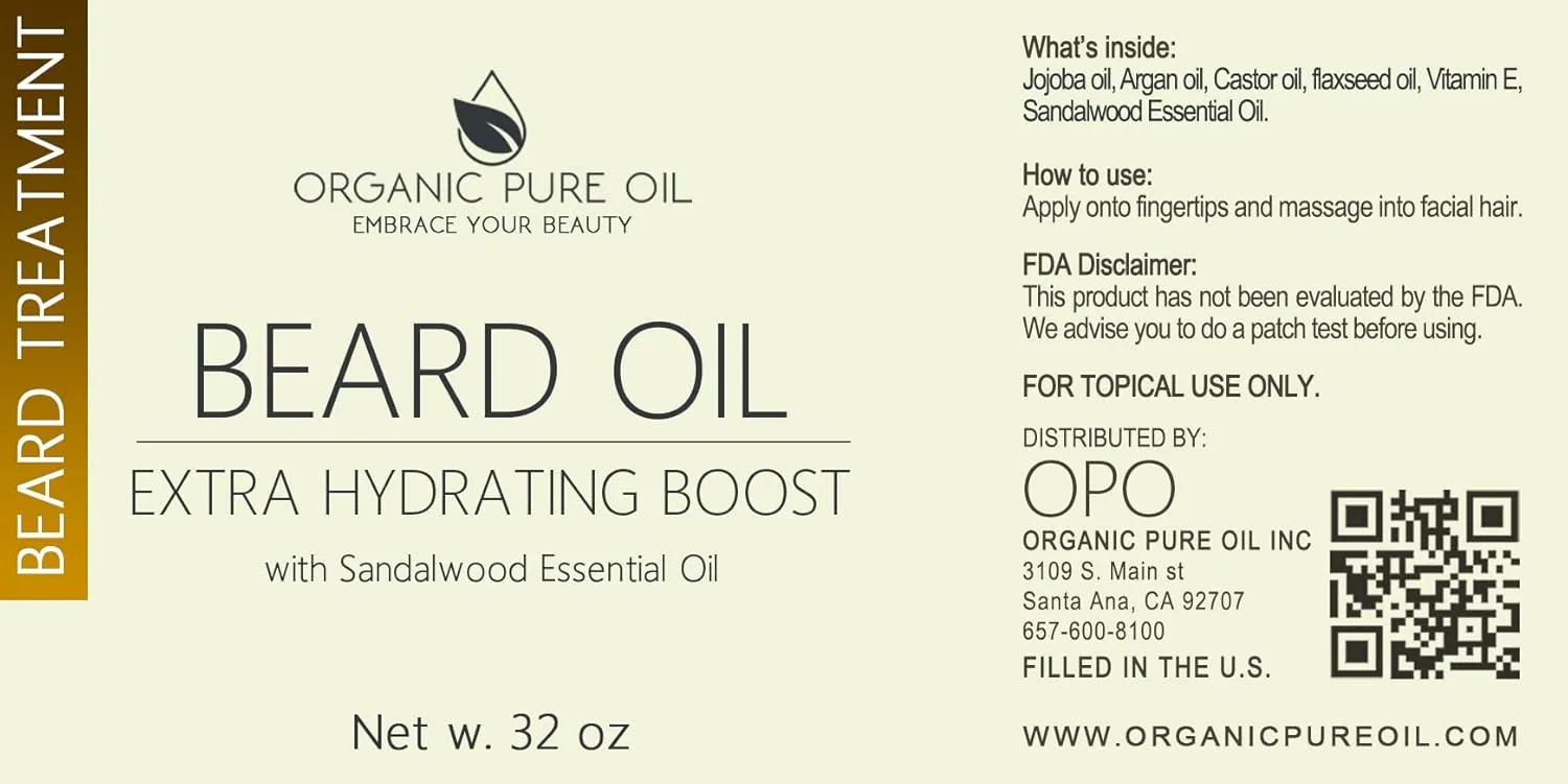 Sandalwood Beard Oil - Natural, Non-GMO, Facial Hair Hydrating & Conditioning Oil Blend - 32 oz - Bulk Sized, Promoting Growth and Silky Smooth Hair - Jojoba, Argan & More!