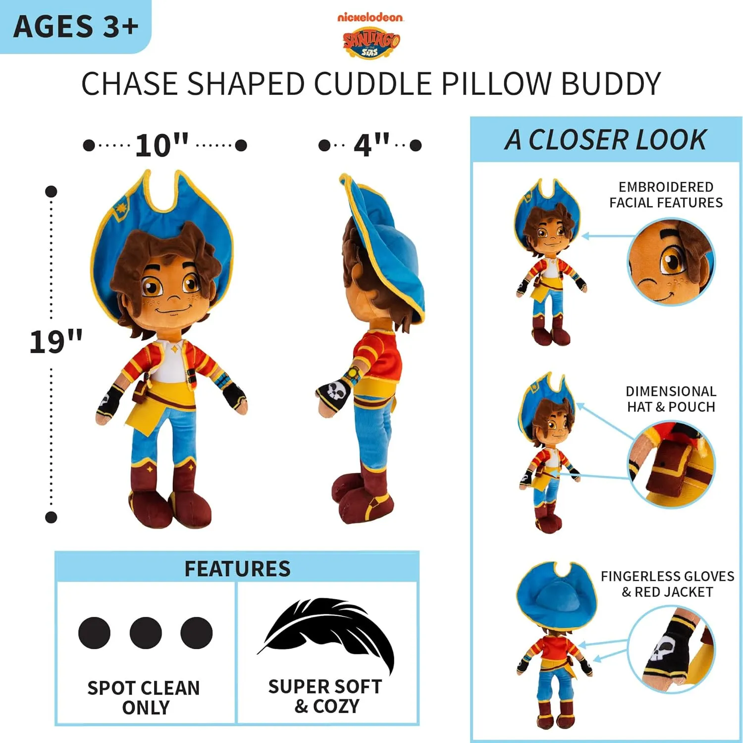 Santiago of The Seas Kids Bedding Super Soft Plush Cuddle Pillow Buddy, One Size, By Franco