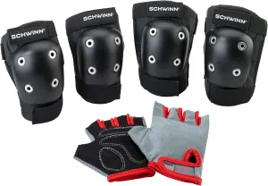 Schwinn Kids Bike Gloves Set, Knee and Elbow Pads, Protective Gear, Girls and Boys Bike Accessories, Black/Gray