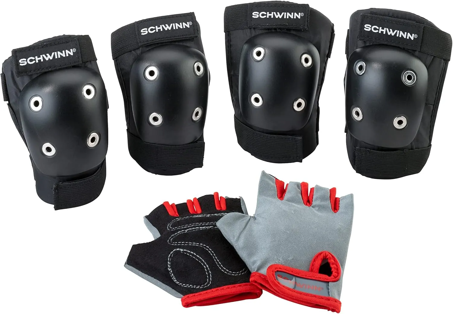Schwinn Kids Bike Gloves Set, Knee and Elbow Pads, Protective Gear, Girls and Boys Bike Accessories, Black/Gray