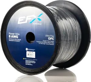 Scosche EFX PW8GY-250 8 Gauge OFC Wire, 8 AWG Pure Copper Power Ground Wire Cable (250ft Gray) True Spec and Soft Touch Welding Wire, Battery Cable Wire, Automotive Wire, Car Audio Stereo, RV Trailer