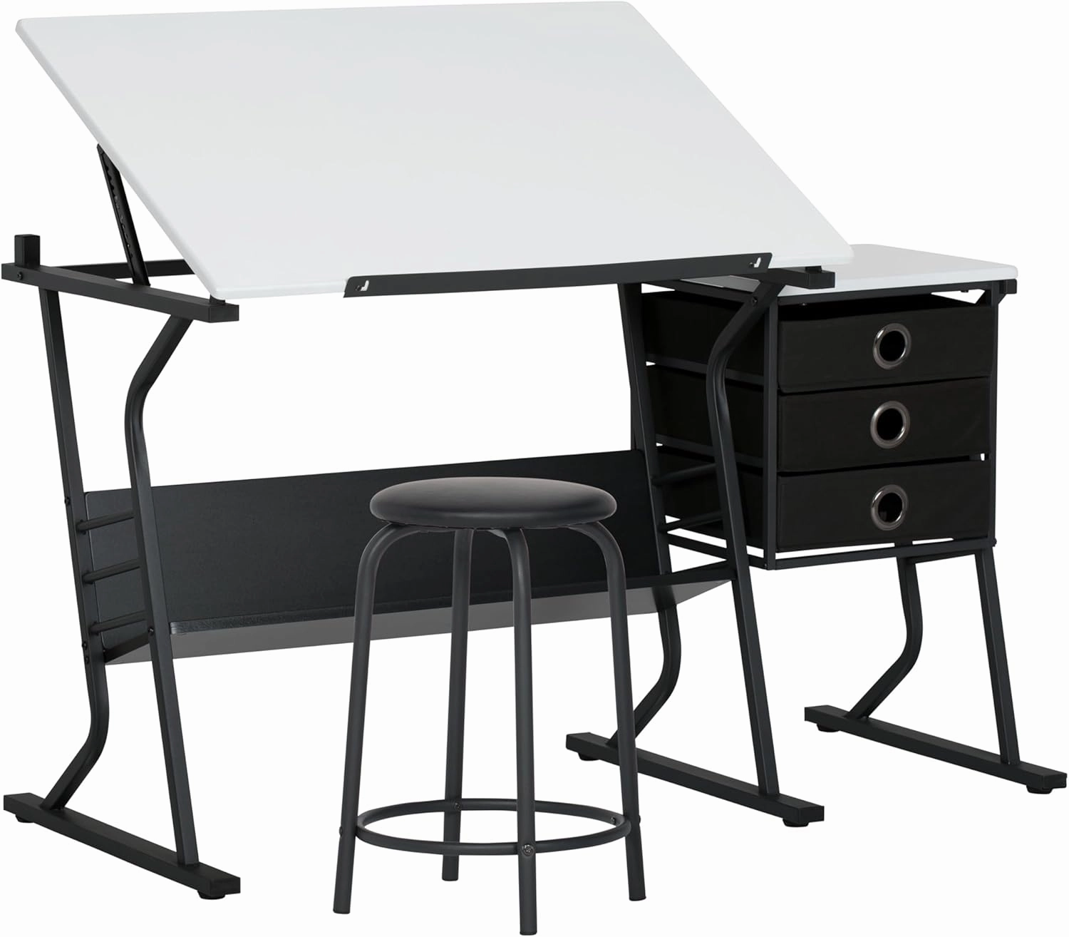 SD Studio Designs 2 Piece Eclipse Ultra Center/Drawing Table with Stool, Angle Adjustable Top, Storage Shelves, and Drawers