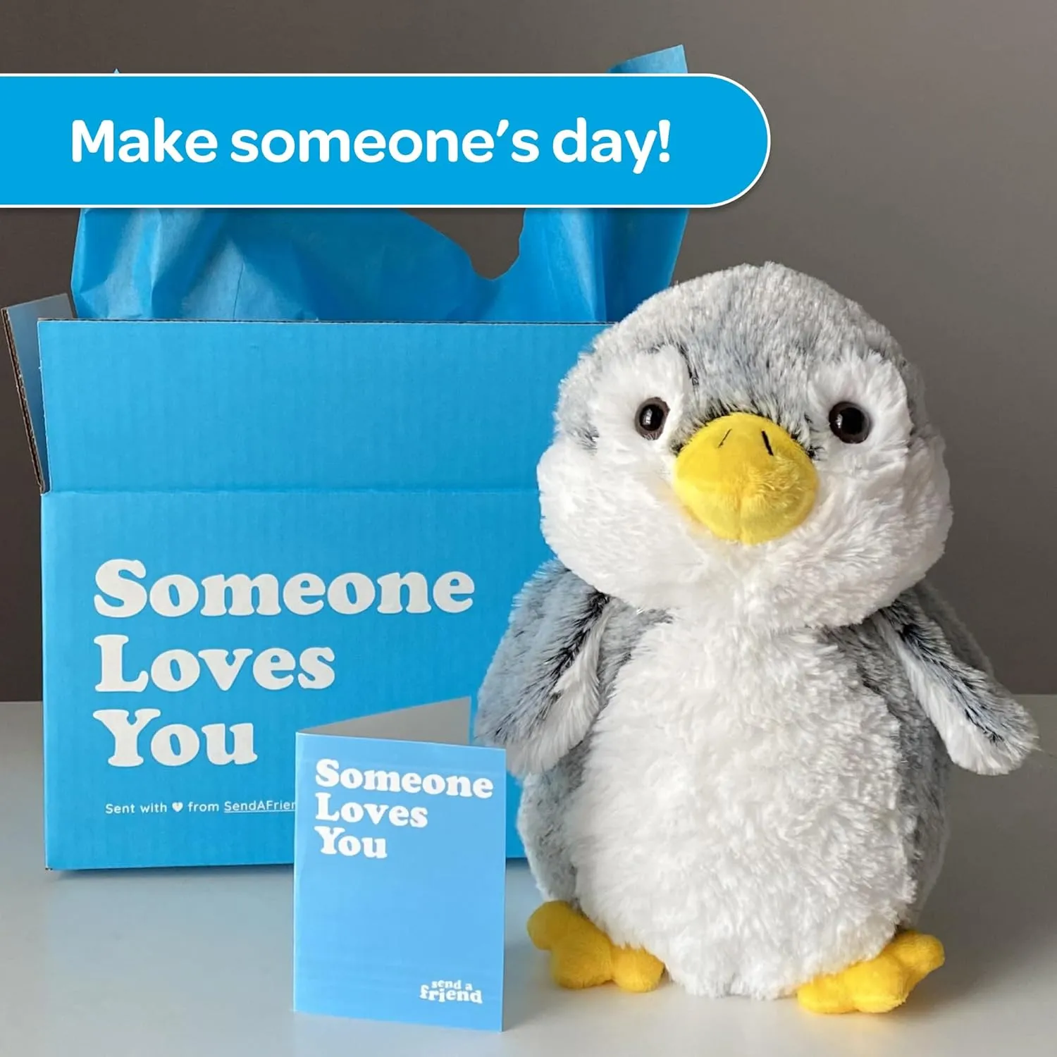 SendAFriend Pepper The Penguin Stuffed Animal Care Package, Someone Loves You Box, Great Gift for Any Reason (Happy Birthday Notecard)