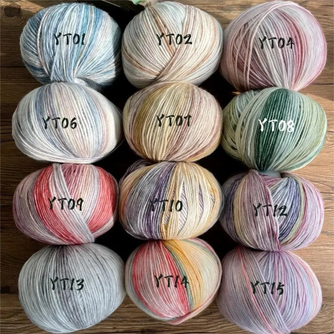 SHIKE Cloud-Cluster Multicolor Rainbow Yarn for Knitting&Crocheting.Soft Wool Acrylic Cotton Blended Yarn.Gradient Space-Dyed Air Yarn (YT12)