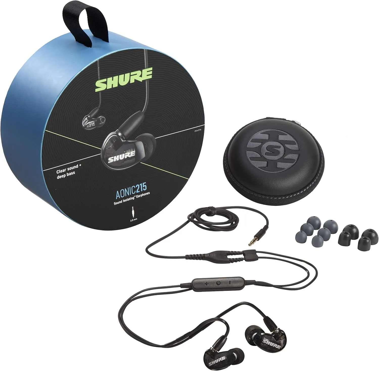 Shure AONIC 215 Wired Sound Isolating Earbuds, Clear Sound, Single Driver, Secure in-Ear Fit, Detachable Cable, Durable Quality, Compatible with Apple & Android Devices - Black