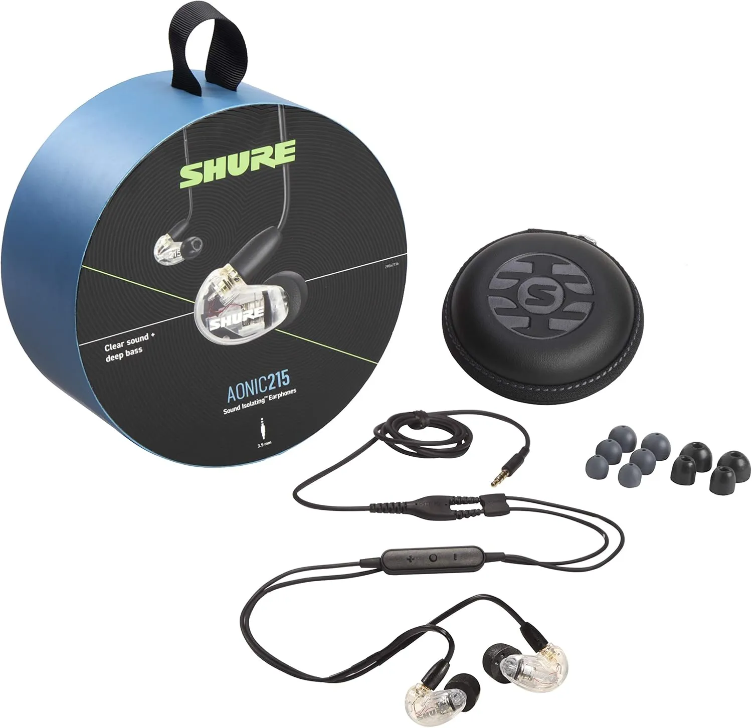 Shure AONIC 215 Wired Sound Isolating Earbuds, Clear Sound, Single Driver, Secure In-Ear Fit, Detachable Cable, Durable Quality, Compatible with Apple & Android Devices - Clear